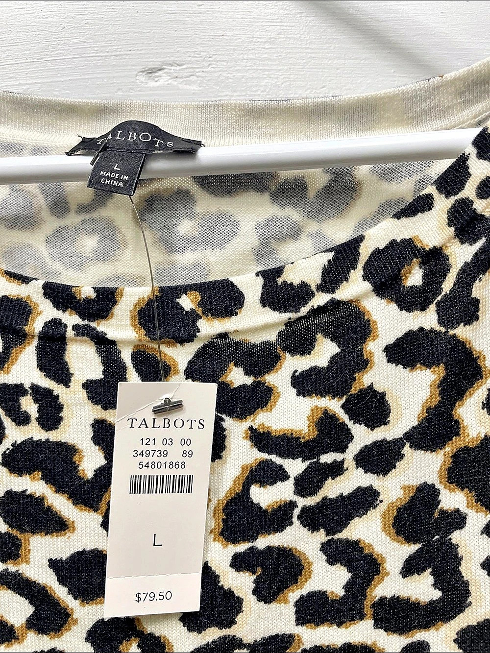 Talbots Leopard Print Short Sleeve Sweater Top Size Large NWT